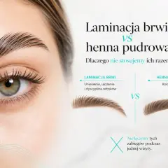 Laminacja brwi vs henna pudrowa: porównanie zabiegów stylizacji brwi. Zdjęcie przedstawia efekt laminacji i henny pudrowej.