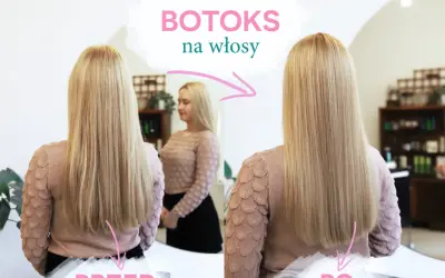 Przed i po zabiegu botoksu na włosy. Efekt wygładzenia i blasku, który utrzymuje się długo.