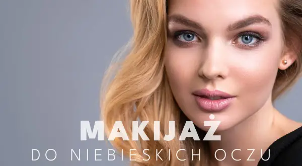 Kobieta z niebieskimi oczami i blond włosami prezentuje makijaż dla niebieskich oczu.