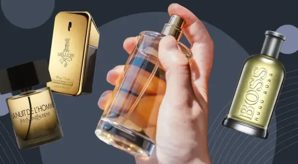 Kolekcja najdroższych perfum męskich: Paco Rabanne 1 Million, Yves Saint Laurent La Nuit de L'Homme i Hugo Boss.