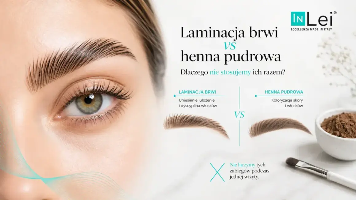 Laminacja brwi vs henna pudrowa: porównanie zabiegów stylizacji brwi. Zdjęcie przedstawia efekt laminacji i henny pudrowej.