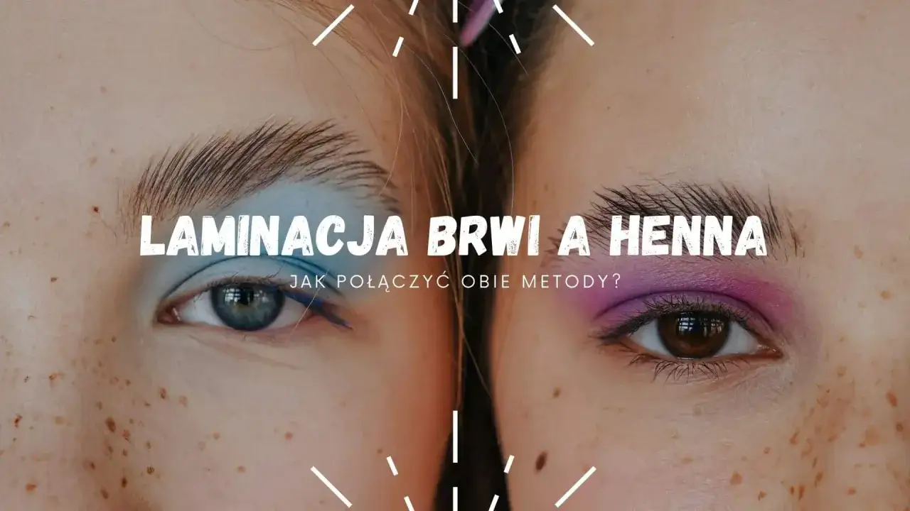 Laminacja brwi a henna pudrowa: jak połączyć obie metody? Dwie pary oczu z kolorowym makijażem i pięknymi brwiami.